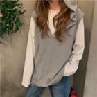 Long-sleeve Mock Two-piece Hooded T-shirt
