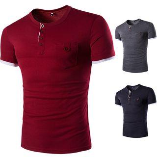 Short Sleeve Single Pocket Henley