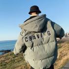 Padded Lettering Print Hooded Zip Jacket