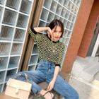 Elbow-sleeve Pattered Knit Top