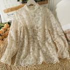 Stand-collar Sheer Lace Top Almond - One Size