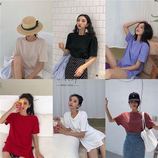 Short-sleeve Long Plain T-shirt