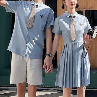 Couple Matching Shirt / Pleated Mini A-line Dress / Shorts / Necktie