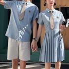 Couple Matching Shirt / Pleated Mini A-line Dress / Shorts / Necktie