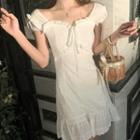 Cap-sleeve Perforated Mini A-line Dress