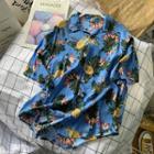 Pineapple Print Short-sleeve Shirt Blue - One Size