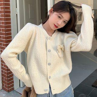 Bow Faux Pearl Cardigan