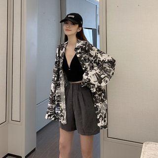 Slit-side Dip-back Pattern Shirt Black - One Size