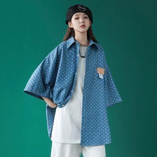 Short-sleeve Heart Print Denim Shirt