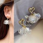 Alloy Heart Transparent Petal Fringed Earring 1 Pair - Transparent & Gold - One Size