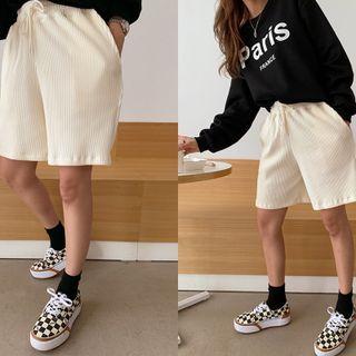 Drawstring Corduroy Shorts Cream - One Size