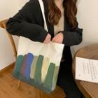 Print Canvas Tote Bag Dark Blue & Green & Light Green - White - One Size