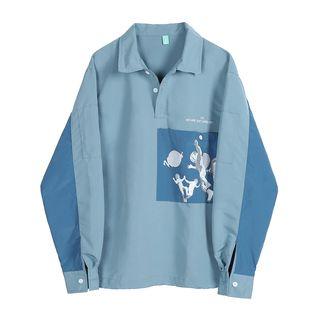 Color Block Shirt Blue - One Size