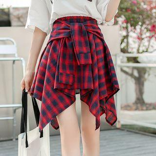 Plaid Mini Asymmetric Skirt