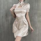 Short-sleeve Mandarin Collar Cutout Mini A-line Dress