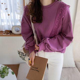 Round-neck Lace Trim Sweatshirt