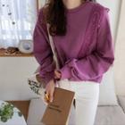 Round-neck Lace Trim Sweatshirt