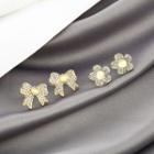 Sterling Silver Rhinestone Ribbon Stud Earring / Flower Stud Earring