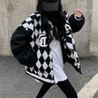 Argyle Panel Baseball Jacket Black & White - One Size