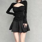 Long-sleeve Cutout Ruched Top / Mini A-line Skirt