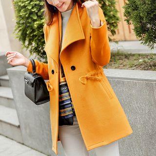Drawstring Waist Double-breasted Coat