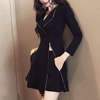 Set: Long-sleeve A-line Mini Zip-accent Dress + Shorts