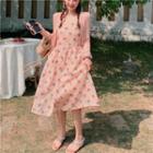 Spaghetti-strap Floral Midi A-line Dress / Cardigan