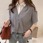 Mock Two-piece Short-sleeve Striped Blouse