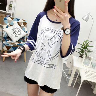 Baseball Print 3/4-sleeve Raglan T-shirt