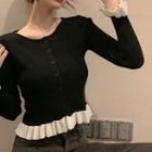 Bell-sleeve Two-tone Knit Top