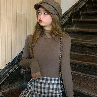 Mesh Trim Mock-turtleneck Long-sleeve Top