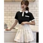 Short-sleeve Polo Shirt / Pleated Mini Skirt