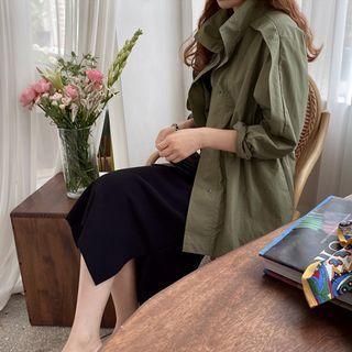 Flap-front Drawstring-waist Parka