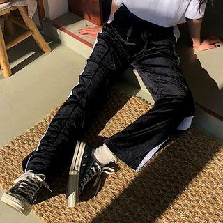 Band-waist Pipe-trim Sweatpants Black - One Size