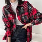 Drop-shoulder Plaid Shirt Jacket