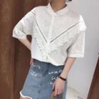 Lace Trim Elbow-sleeve Blouse As Shown In Figure - One Size