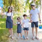 Family Matching Denim Pinafore Dress/ Short-sleeve Plain T-shirt/ Denim Shorts