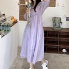 Set: Puff-sleeve Midi A-line Dress + Slipdress Set - Dress & Slipdress - Light Purple - One Size