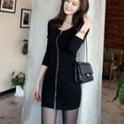 3/4-sleeve Zip Sheath Dress