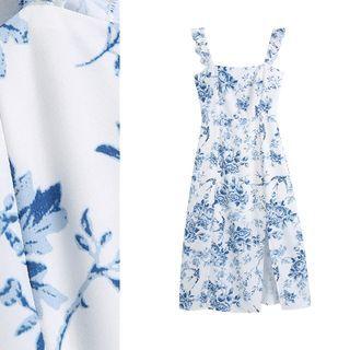Slit Floral Print Tank Dress