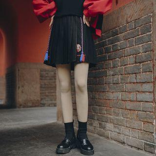 Mini Embroidered Pleated Skirt