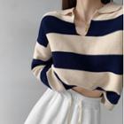 Striped Loose-fit Polo Sweater