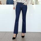 Hidden Band-waist Frayed Semi Boot-cut Jeans