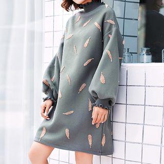 Embroidered Mock-neck Pullover Dress