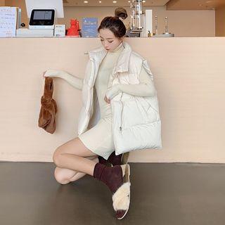 Zip Padded Vest/ Turtleneck Mini Knit Sheath Dress