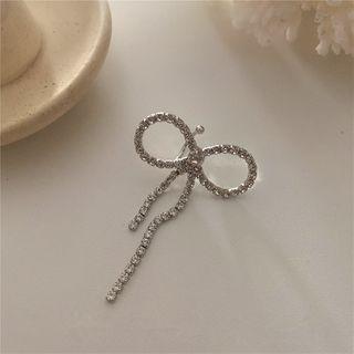 Rhinestone Bow Ear Cuff 1 Pc - Clip On Earring - Dark Silver - One Size