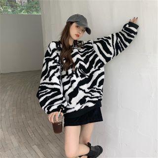 Fluffy Zebra Print Sweatshirt