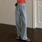 Heart Embroidered Mid Waist Wide Leg Jeans
