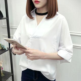 3/4-sleeve Choker-neck Blouse