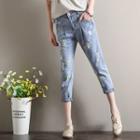 Cropped Embroidered Slim Fit Jeans